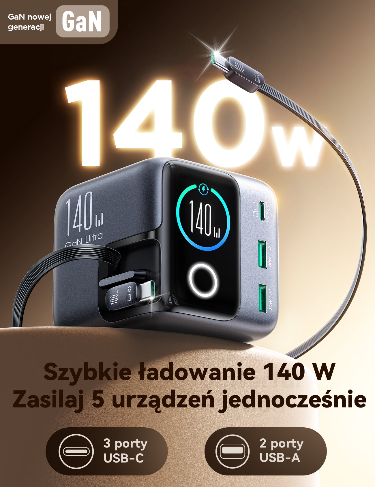 JOYROOM JR-TRD01 PODIX – Biurkowa ładowarka GaN 140W z 5 portami