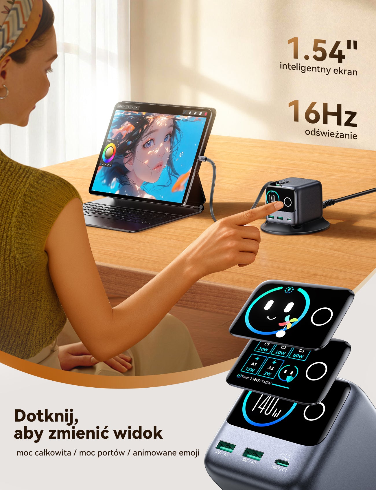 JOYROOM JR-TRD01 PODIX – Biurkowa ładowarka GaN 140W z 5 portami