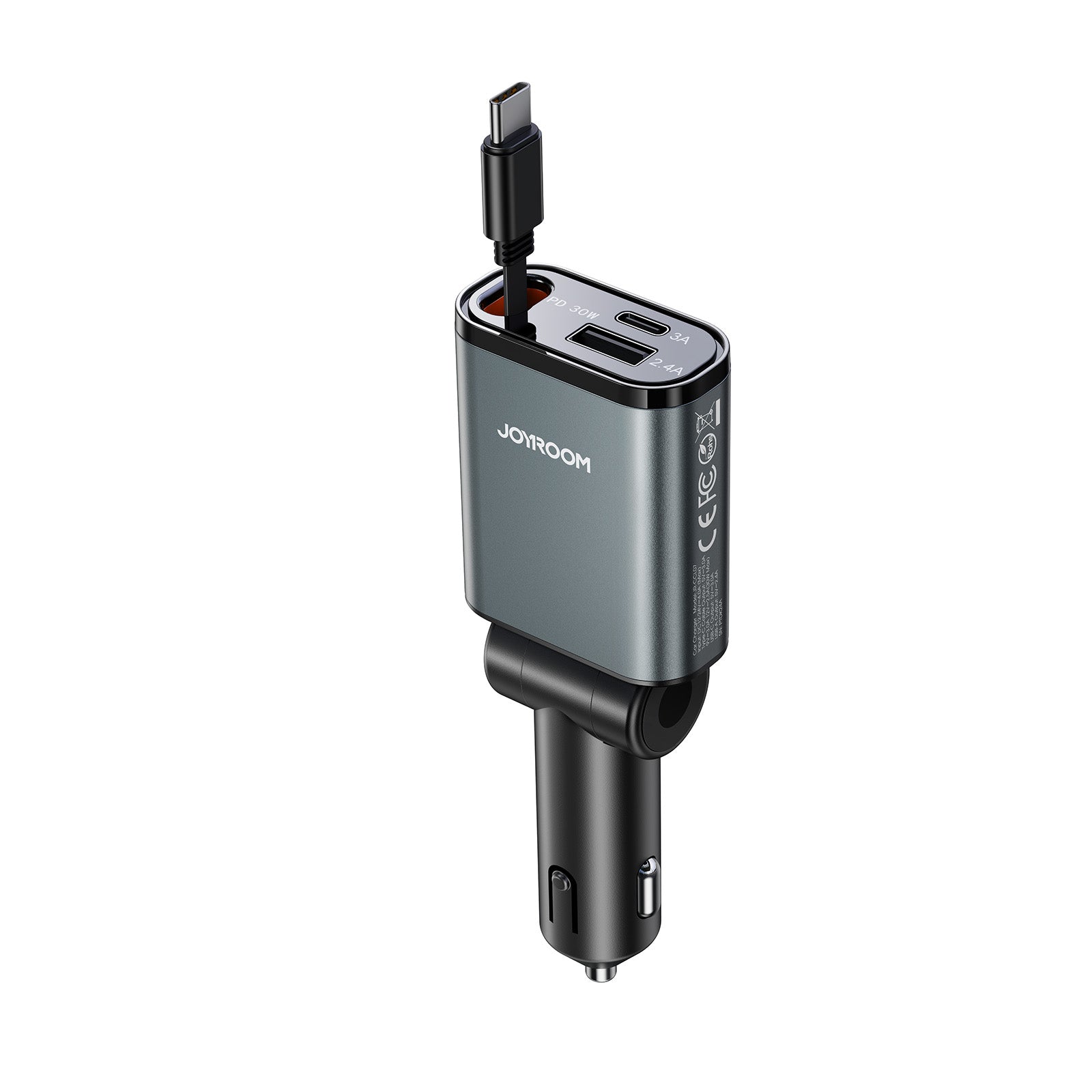 JR-CCL07 3-in-1 Retractable Car Charger-Dark Grey  B2B