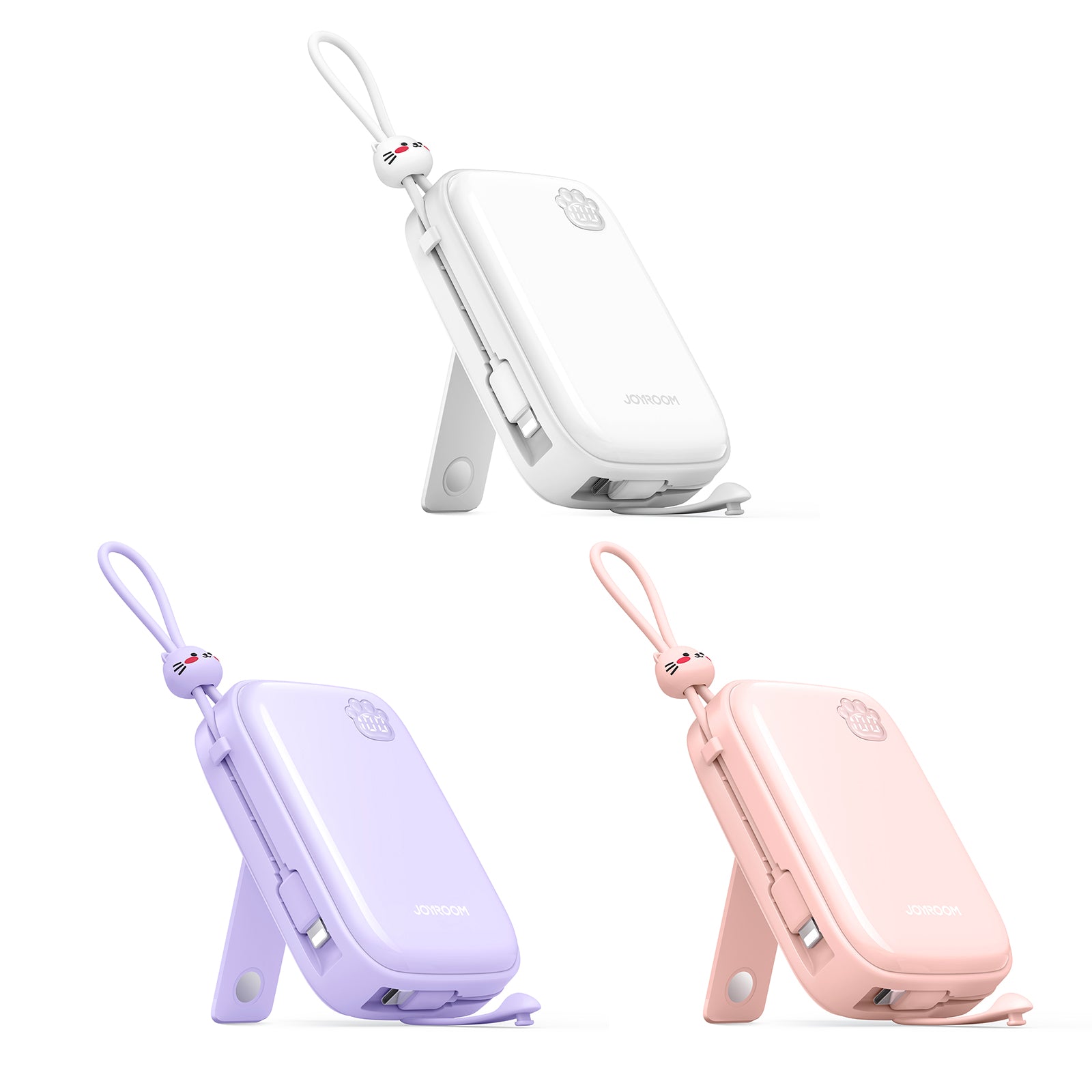JR-L008 Plus Cutie Series 22.5W Power Bank with Kickstand 20000mAh (With USB.A to Type.C 0.25m Cable-White)