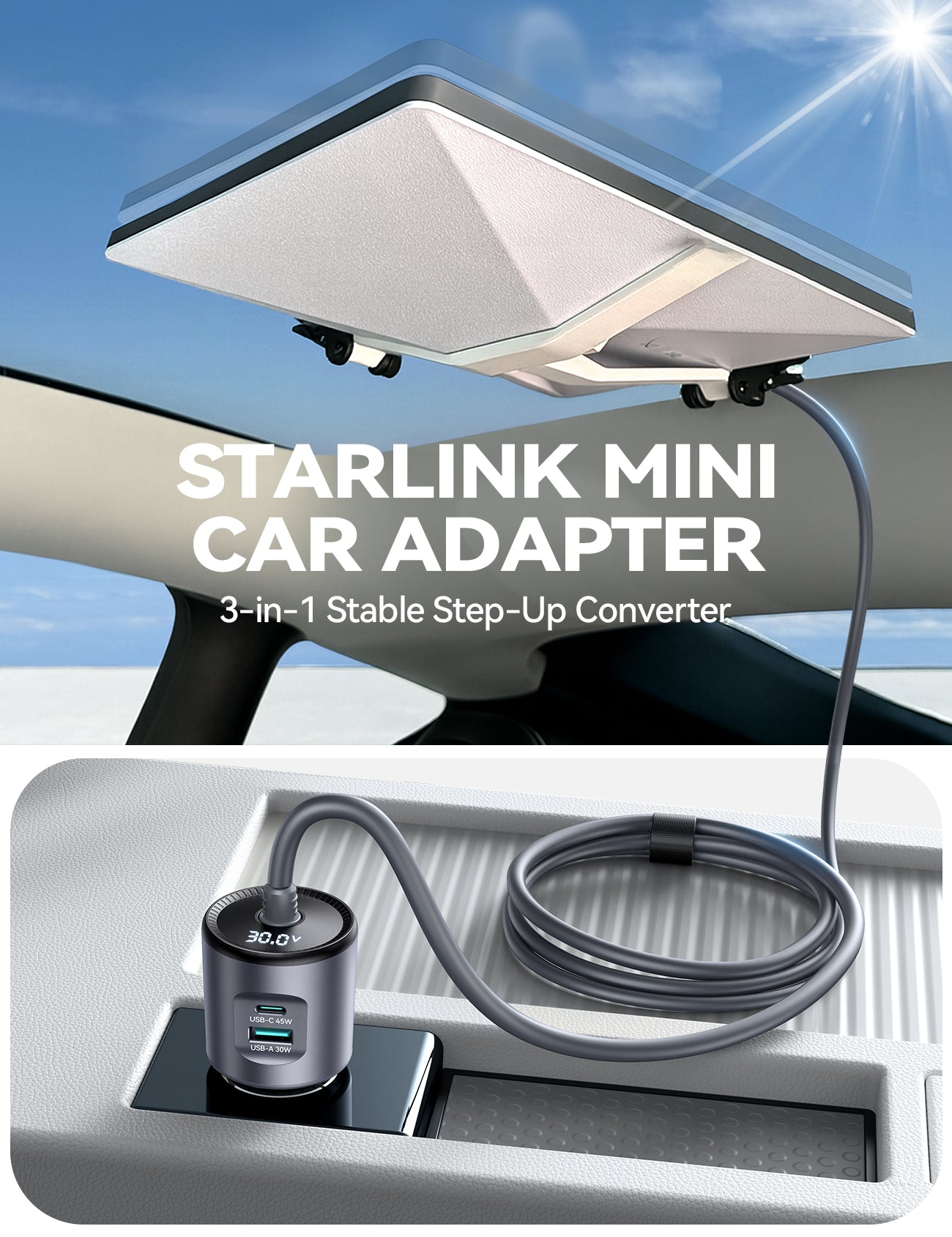 JOYROOM JR-CL33 3-Port Starlink Mini 30V Car Adapter