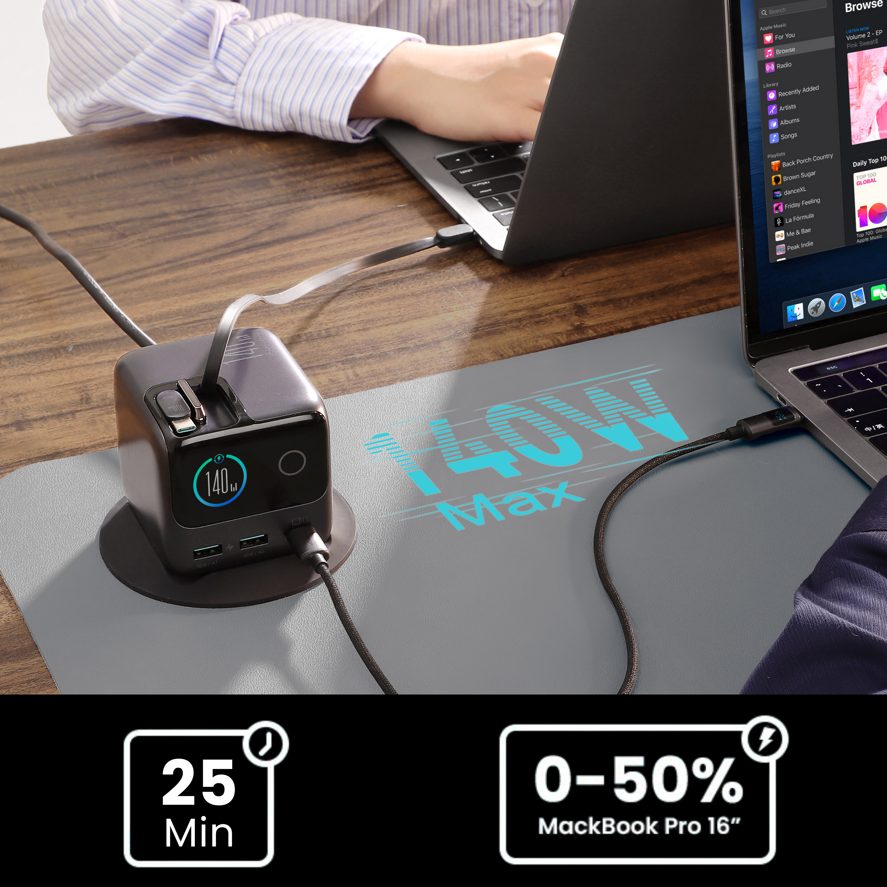 JOYROOM PODIX 140W GaN快充5合1自動捲線充電器