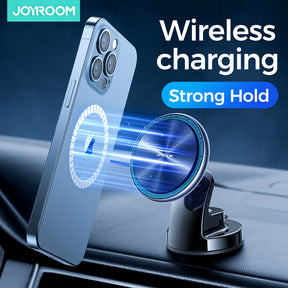 JR-ZS290 Magnetic Wireless Car Charger Holder with LED Letter Ring -Silver