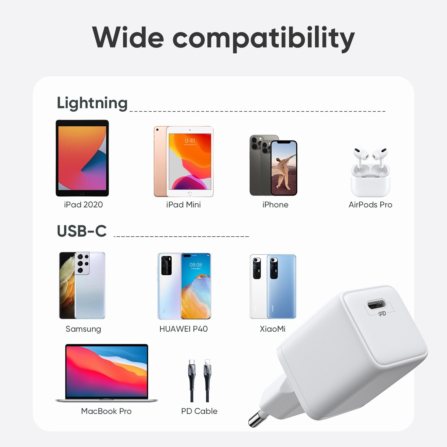 L-P251 PD 25W Mini Intelligent Fast Charger Adapter with USB-C Cable