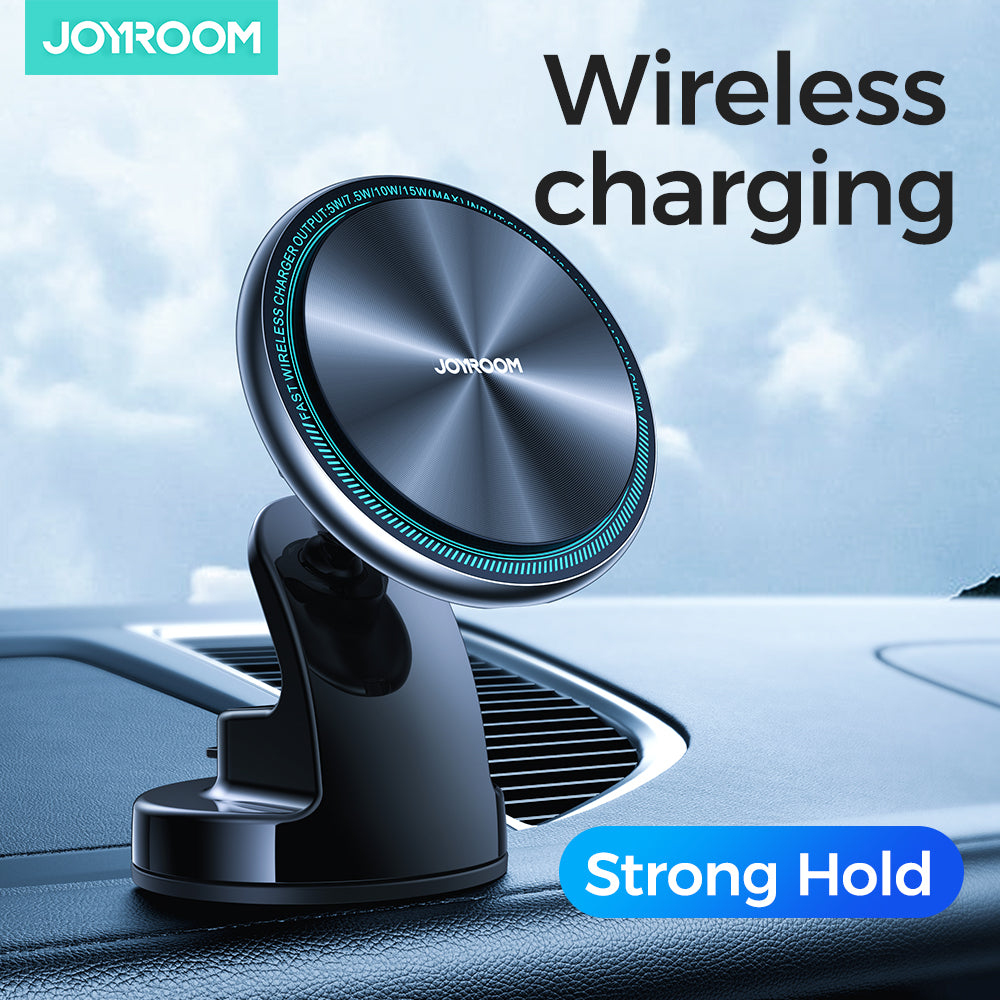JR-ZS290 Magnetic Wireless Car Charger Holder with LED Letter Ring -Silver