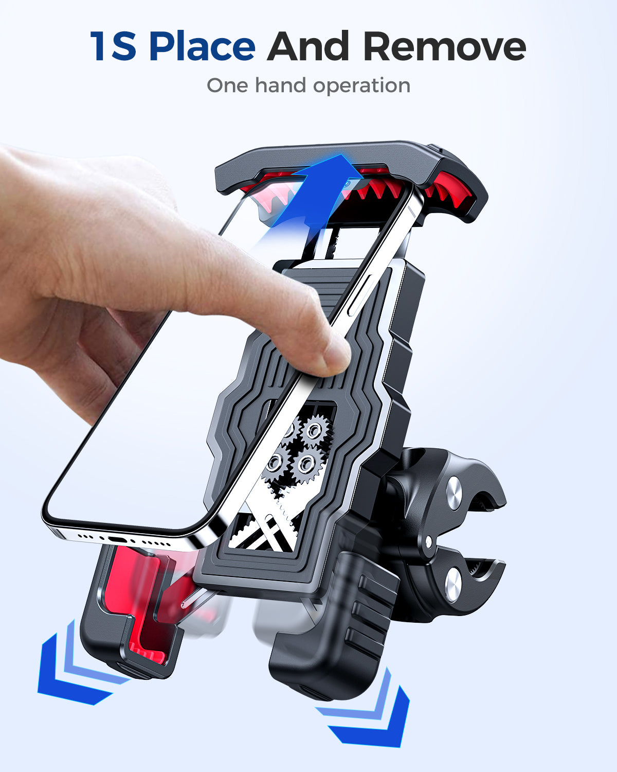 One-Push Motorcycle Phone Mount,15s Quickly Install,1 Second Automatically Lock & Release,High-Speed Secure Switch,Bike Accessories for Motorcycle,Widely Compatible for Cellphone(4.7"-7")