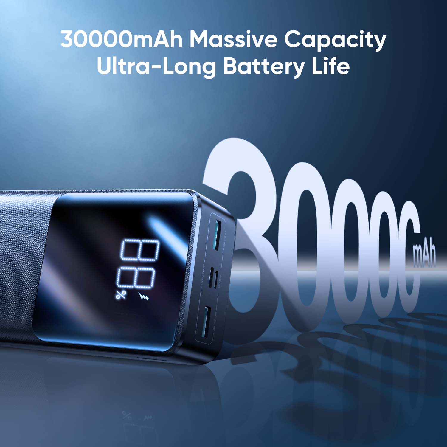 30000mAh Massive capacity ultra-long battery life