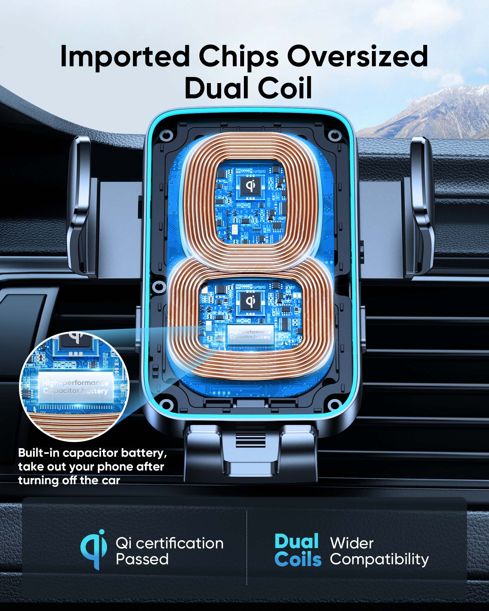 JR-ZS246 Dual-Coil Wireless Car Charger Holder (Air Vent/ Dashboard)