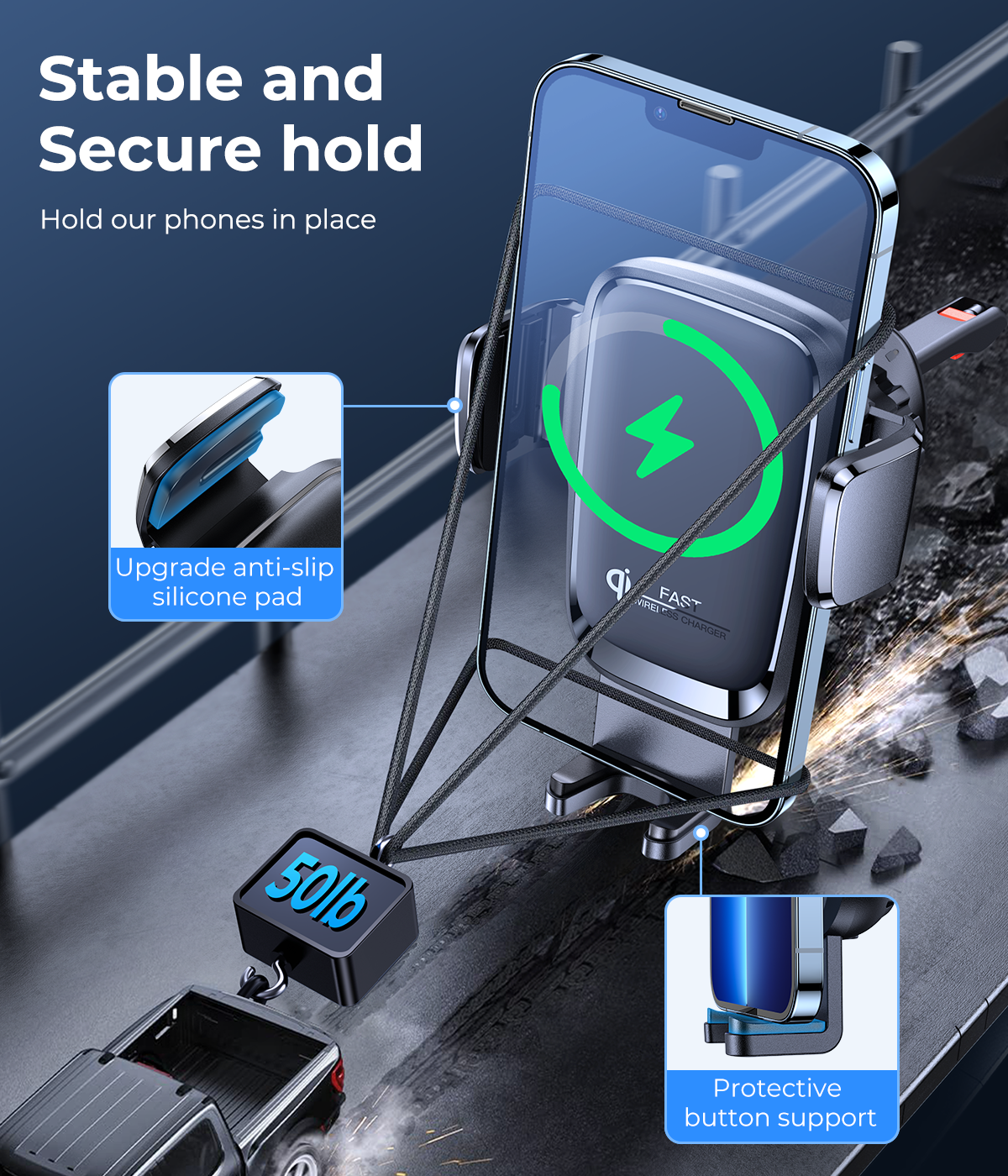 JR-ZS243 15W Qi Wireless Car Charger Mount