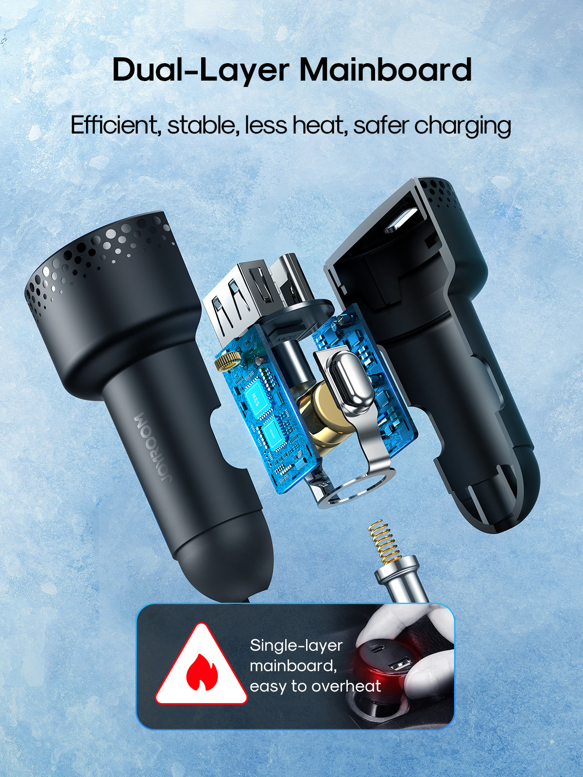 JR-CCD01 53W Dual-Port (A+C) Digital Display Car Charger