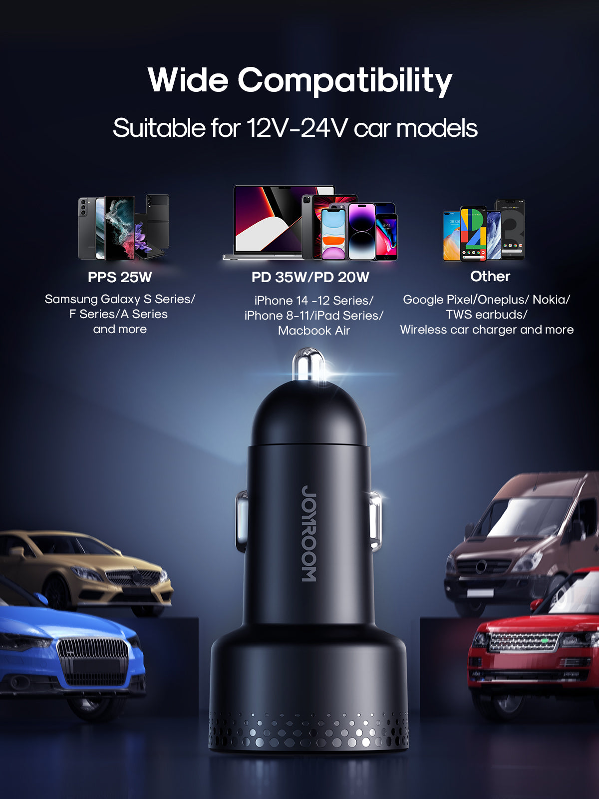 JR-CCD01 53W Dual-Port (A+C) Digital Display Car Charger