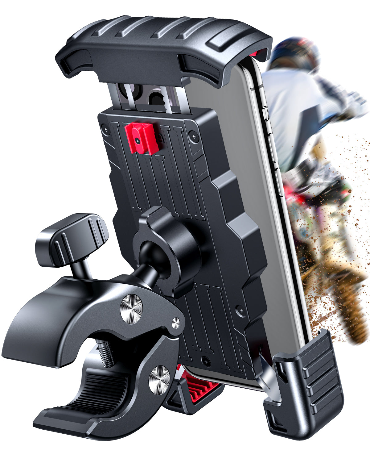 One-Push Motorcycle Phone Mount,15s Quickly Install,1 Second Automatically Lock & Release,High-Speed Secure Switch,Bike Accessories for Motorcycle,Widely Compatible for Cellphone(4.7"-7")