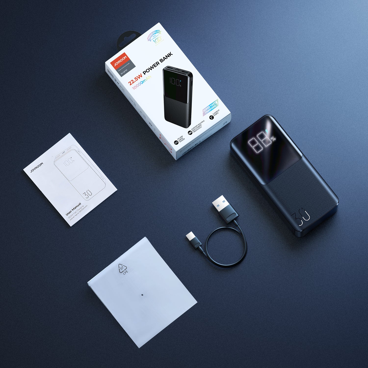 what you get: powerbank, charging cable, manual
