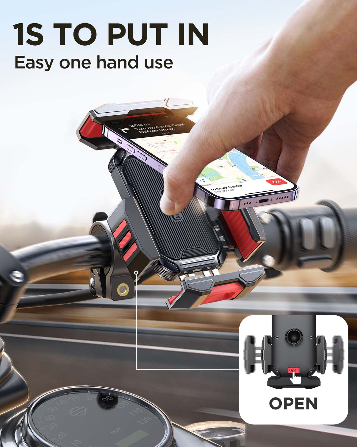 JOYROOM Motorcycle Phone Mount Bike Phone Holder, Auto Lock Adjustable Handlebar  Phone Holder Mount for 4.7-7 Cell Phones 