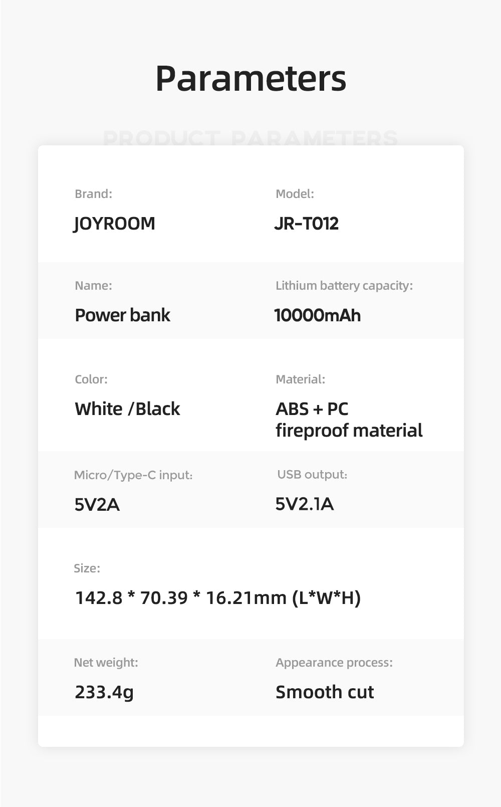 JR-T012 power bank 10000mAh